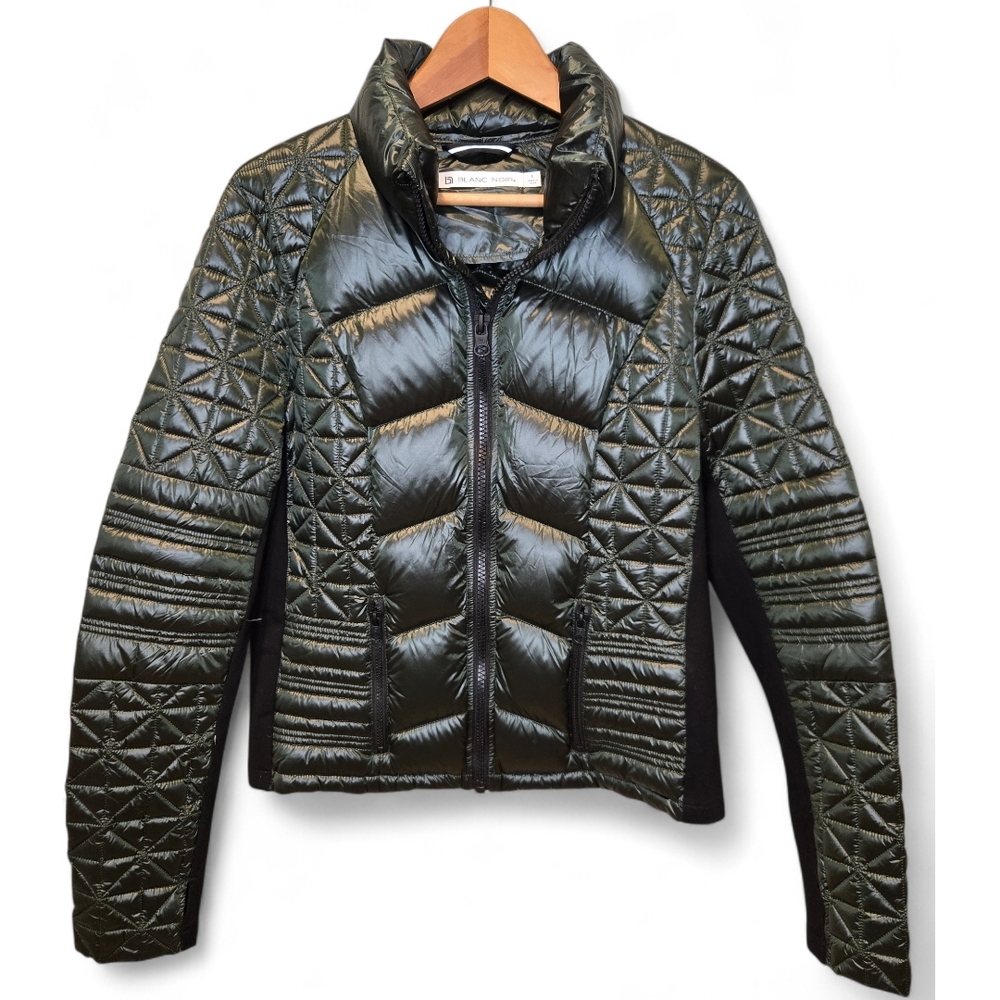 Blanc Noir Shimmering Olive Quilted Puffer Jacket
